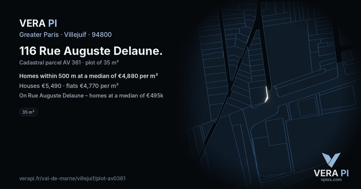 116 Rue Auguste Delaune, Villejuif at night – the plot lit, the parcels around coloured by the prices near them