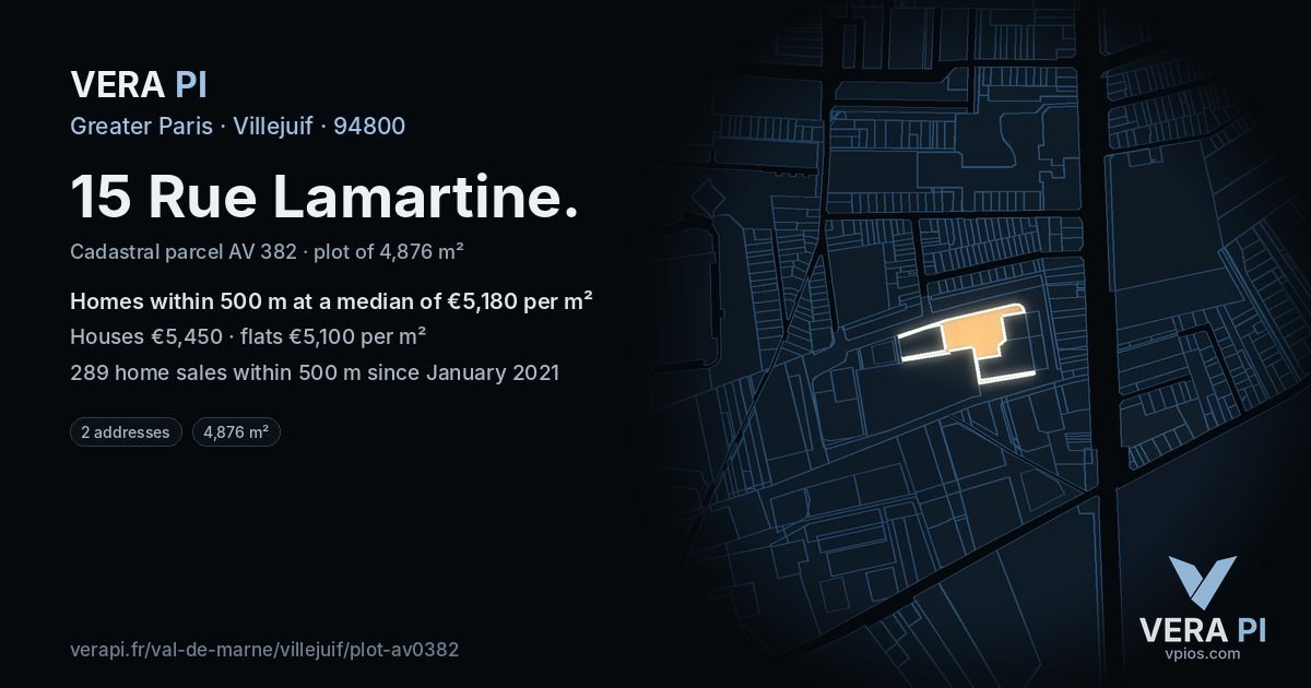 15 Rue Lamartine, Villejuif at night – the plot lit, the parcels around coloured by the prices near them