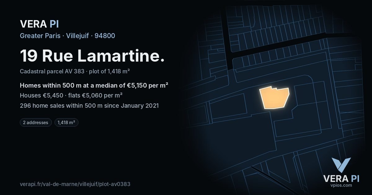 19 Rue Lamartine, Villejuif at night – the plot lit, the parcels around coloured by the prices near them