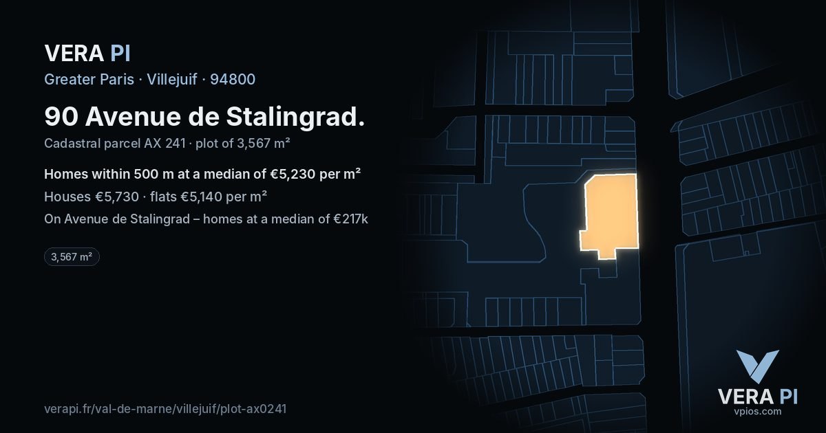 90 Avenue de Stalingrad, Villejuif at night – the plot lit, the parcels around coloured by the prices near them