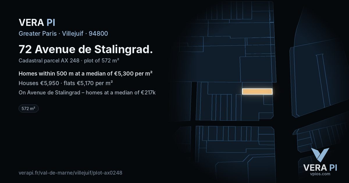 72 Avenue de Stalingrad, Villejuif at night – the plot lit, the parcels around coloured by the prices near them