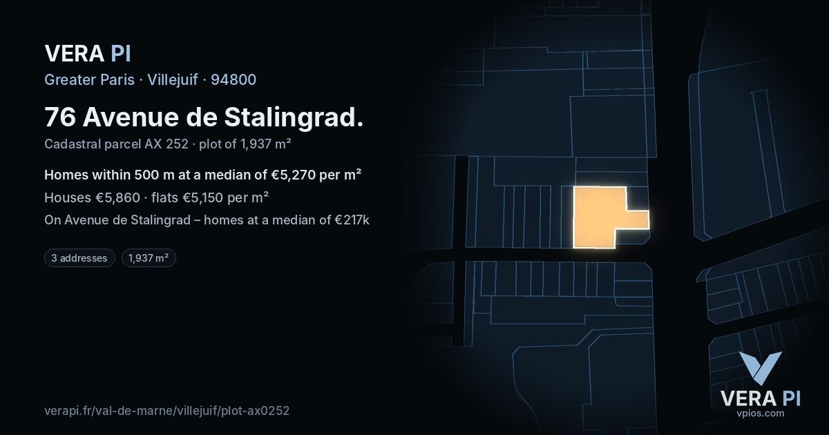 76 Avenue de Stalingrad, Villejuif at night – the plot lit, the parcels around coloured by the prices near them