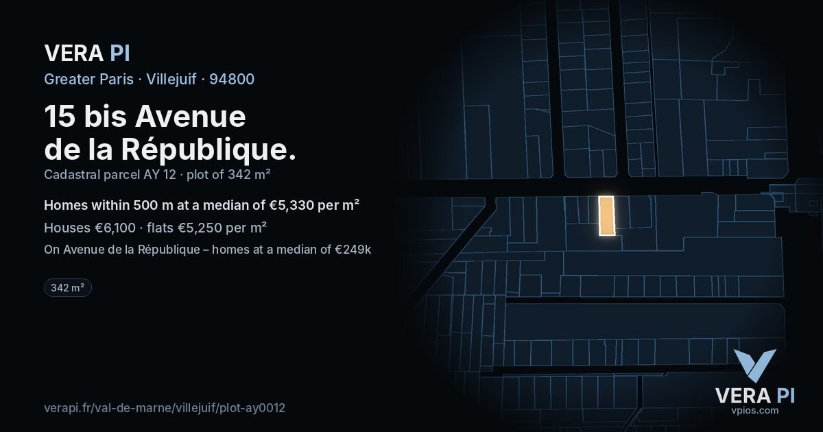 15 bis Avenue de la République, Villejuif at night – the plot lit, the parcels around coloured by the prices near them