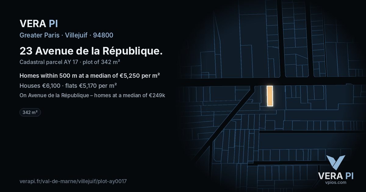 23 Avenue de la République, Villejuif at night – the plot lit, the parcels around coloured by the prices near them