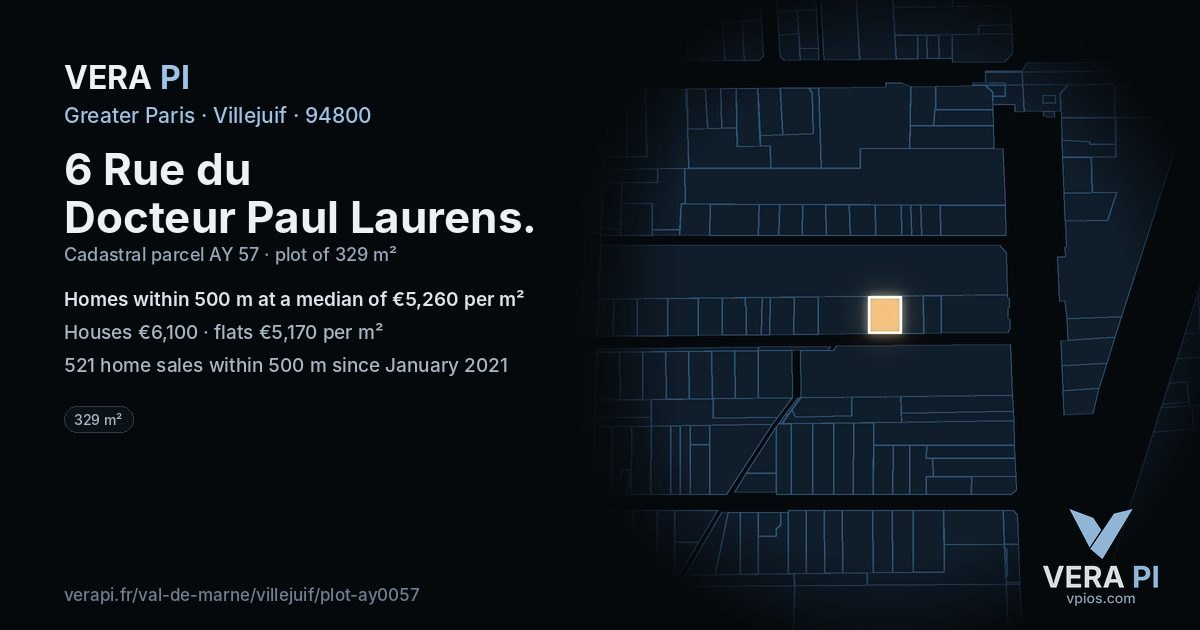 6 Rue du Docteur Paul Laurens, Villejuif at night – the plot lit, the parcels around coloured by the prices near them