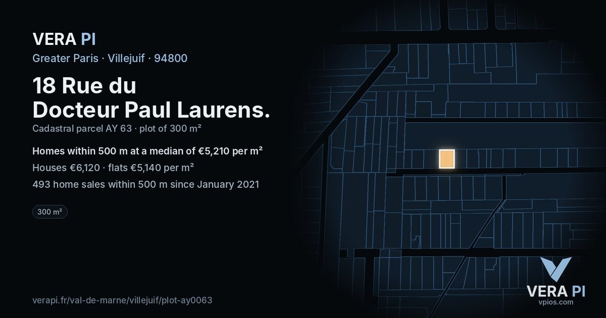 18 Rue du Docteur Paul Laurens, Villejuif at night – the plot lit, the parcels around coloured by the prices near them