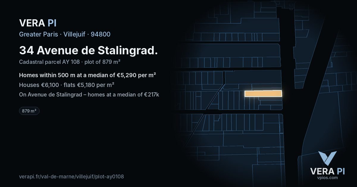 34 Avenue de Stalingrad, Villejuif at night – the plot lit, the parcels around coloured by the prices near them