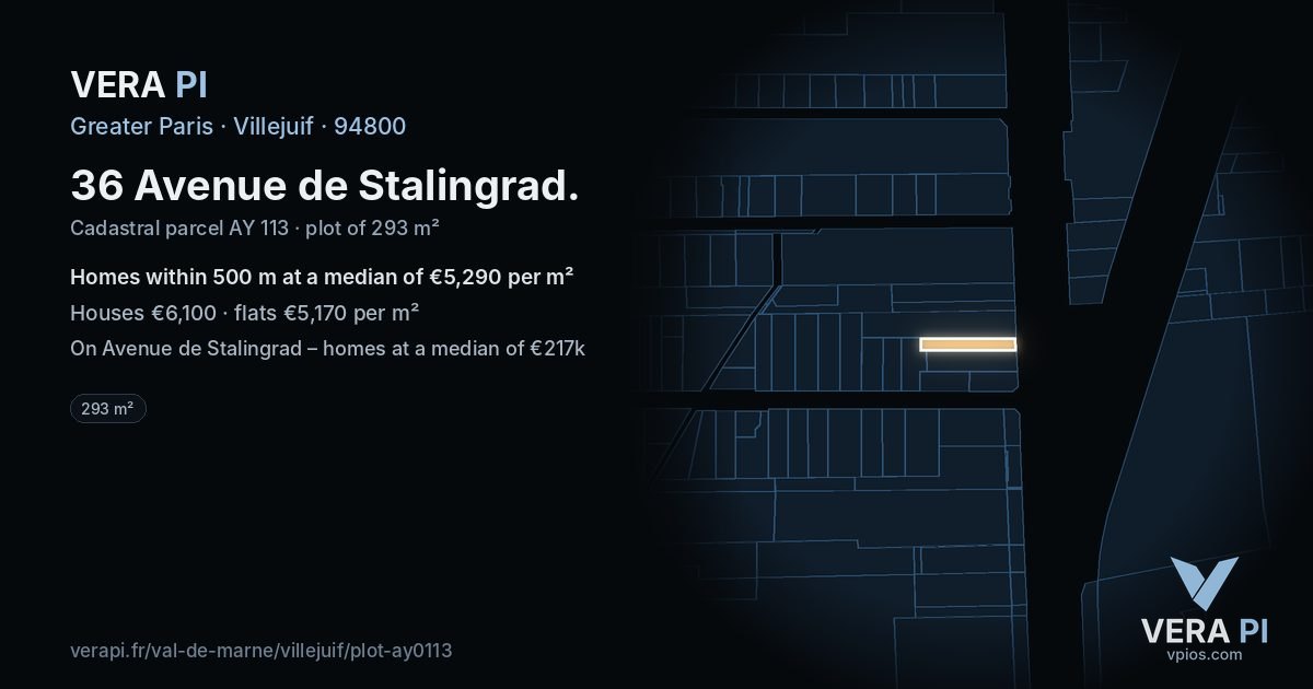 36 Avenue de Stalingrad, Villejuif at night – the plot lit, the parcels around coloured by the prices near them