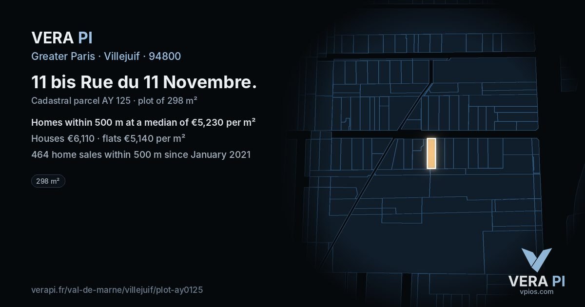 11 bis Rue du 11 Novembre, Villejuif at night – the plot lit, the parcels around coloured by the prices near them