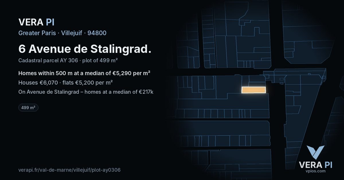 6 Avenue de Stalingrad, Villejuif at night – the plot lit, the parcels around coloured by the prices near them
