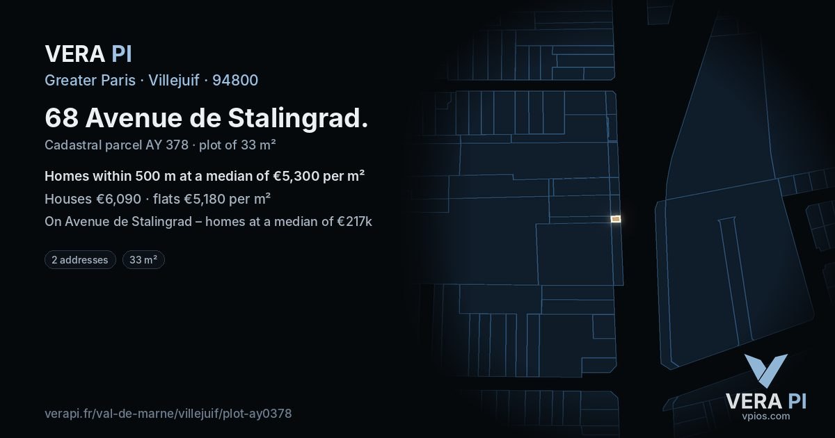 68 Avenue de Stalingrad, Villejuif at night – the plot lit, the parcels around coloured by the prices near them