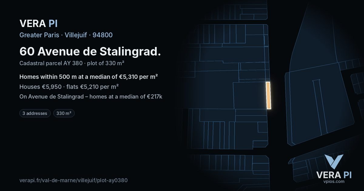 60 Avenue de Stalingrad, Villejuif at night – the plot lit, the parcels around coloured by the prices near them