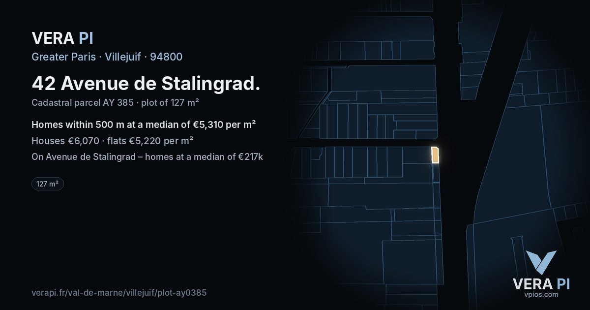 42 Avenue de Stalingrad, Villejuif at night – the plot lit, the parcels around coloured by the prices near them