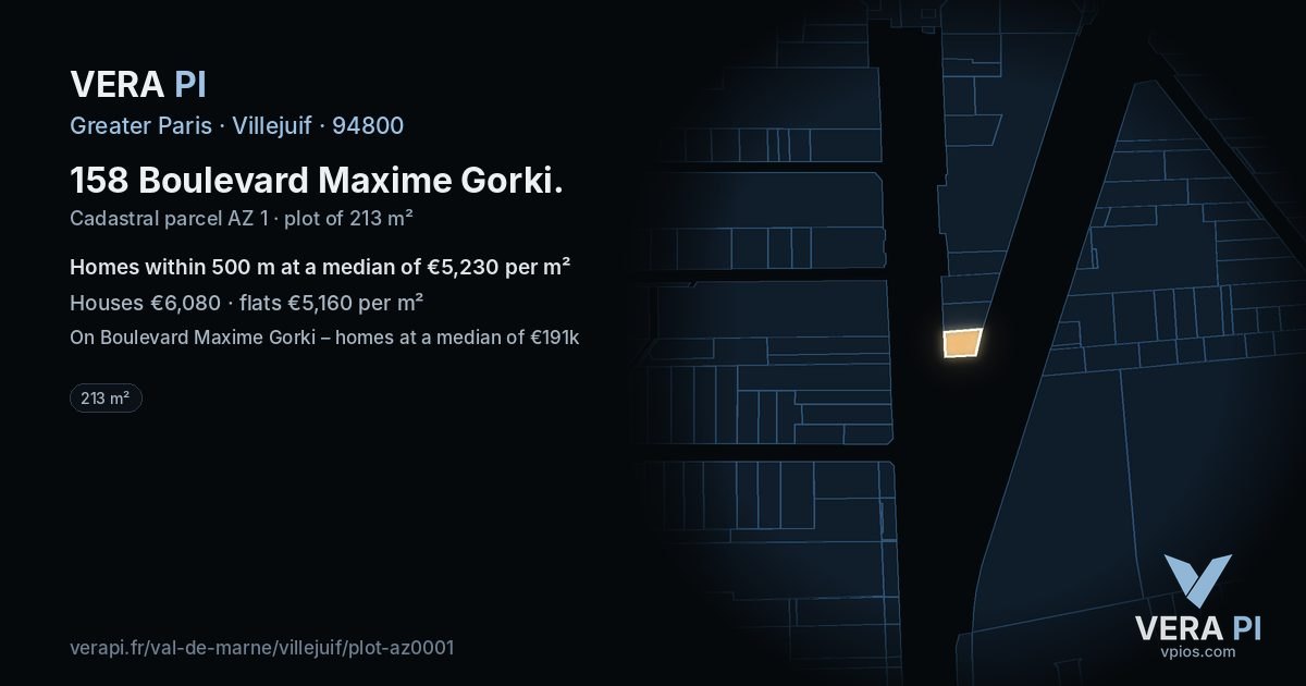 158 Boulevard Maxime Gorki, Villejuif at night – the plot lit, the parcels around coloured by the prices near them