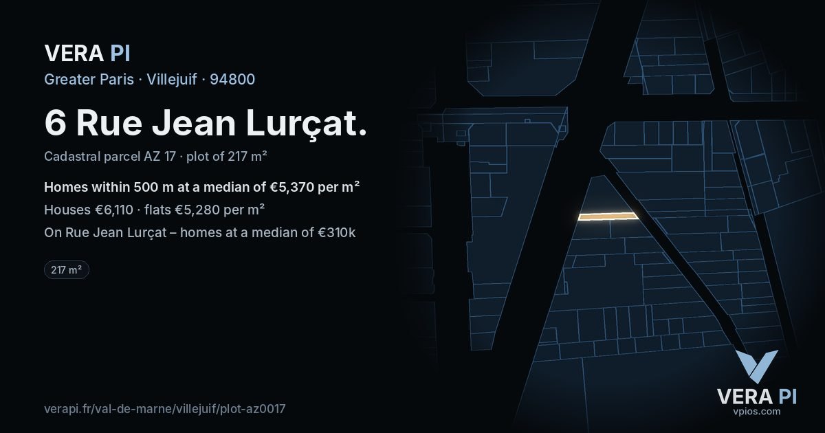 6 Rue Jean Lurçat, Villejuif at night – the plot lit, the parcels around coloured by the prices near them