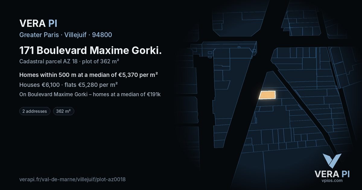 171 Boulevard Maxime Gorki, Villejuif at night – the plot lit, the parcels around coloured by the prices near them