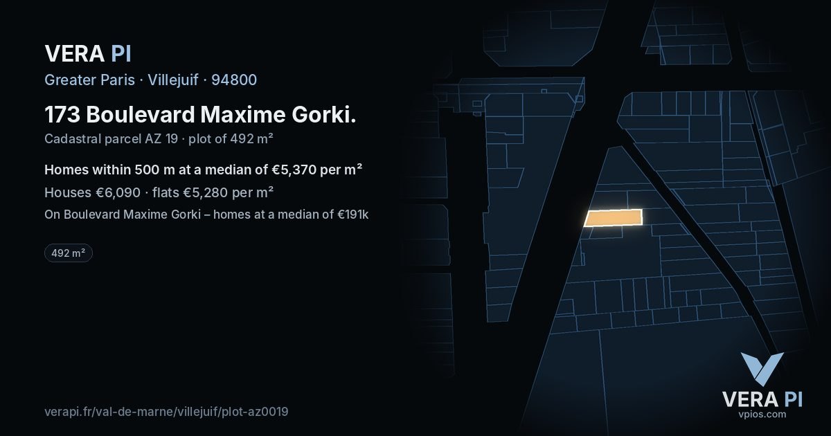 173 Boulevard Maxime Gorki, Villejuif at night – the plot lit, the parcels around coloured by the prices near them