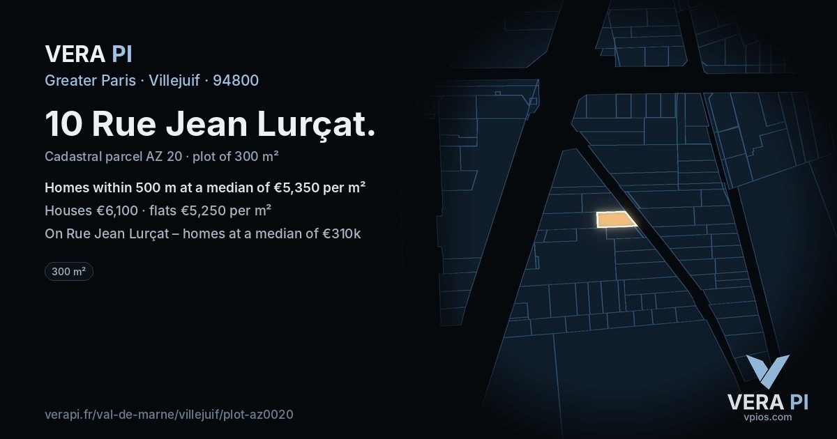10 Rue Jean Lurçat, Villejuif at night – the plot lit, the parcels around coloured by the prices near them