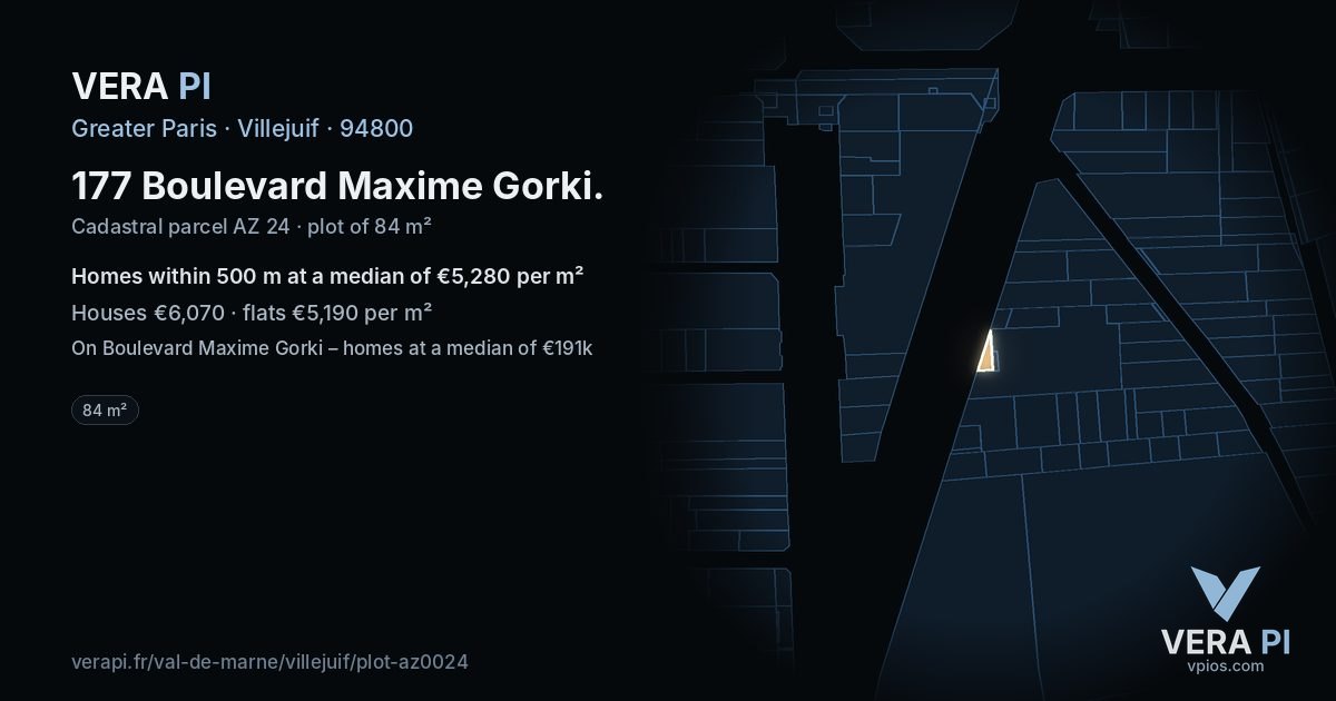 177 Boulevard Maxime Gorki, Villejuif at night – the plot lit, the parcels around coloured by the prices near them