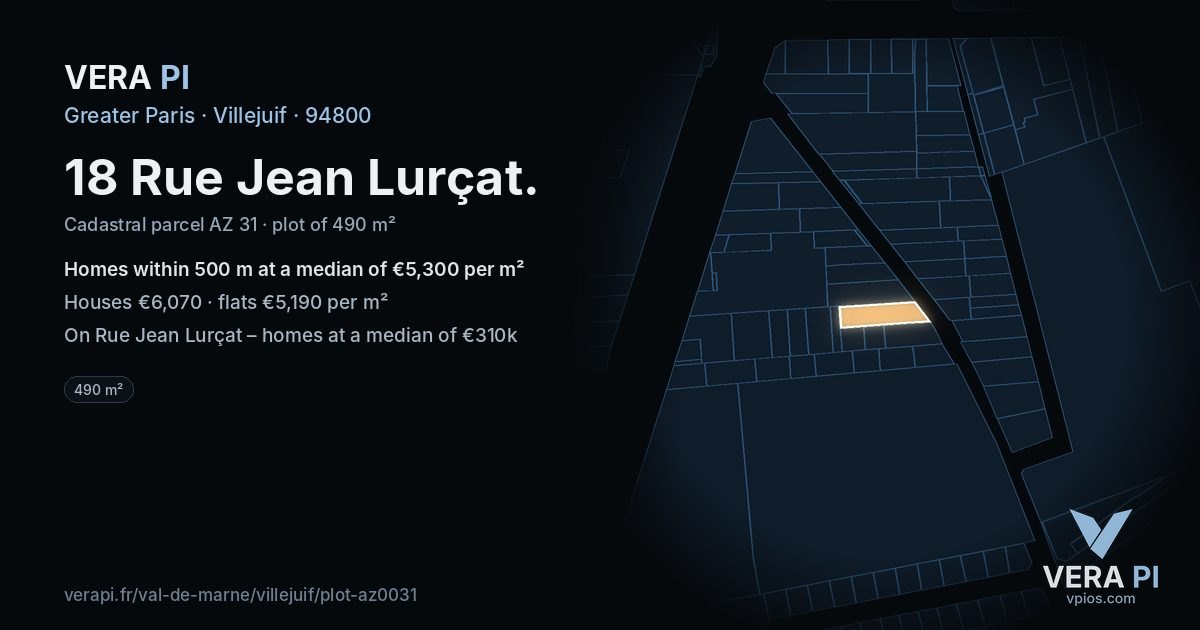 18 Rue Jean Lurçat, Villejuif at night – the plot lit, the parcels around coloured by the prices near them
