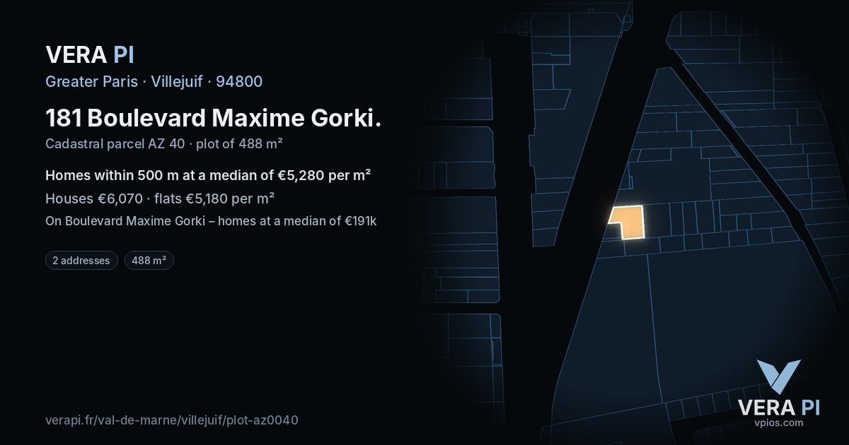 181 Boulevard Maxime Gorki, Villejuif at night – the plot lit, the parcels around coloured by the prices near them