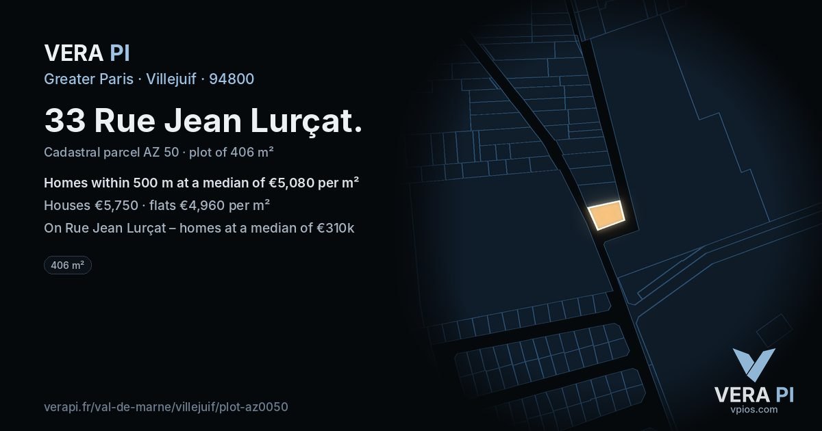 33 Rue Jean Lurçat, Villejuif at night – the plot lit, the parcels around coloured by the prices near them
