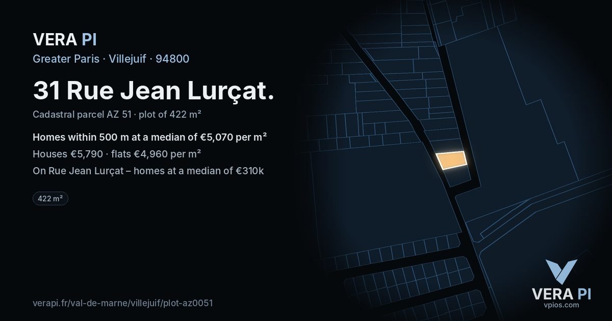 31 Rue Jean Lurçat, Villejuif at night – the plot lit, the parcels around coloured by the prices near them