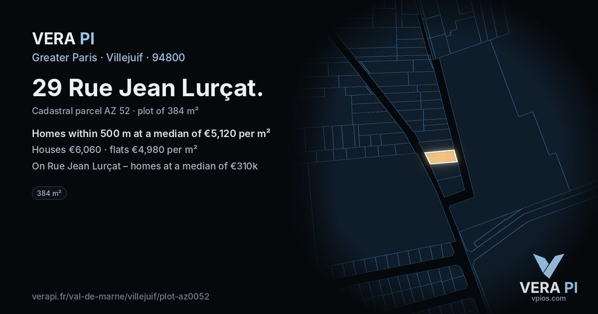 29 Rue Jean Lurçat, Villejuif at night – the plot lit, the parcels around coloured by the prices near them