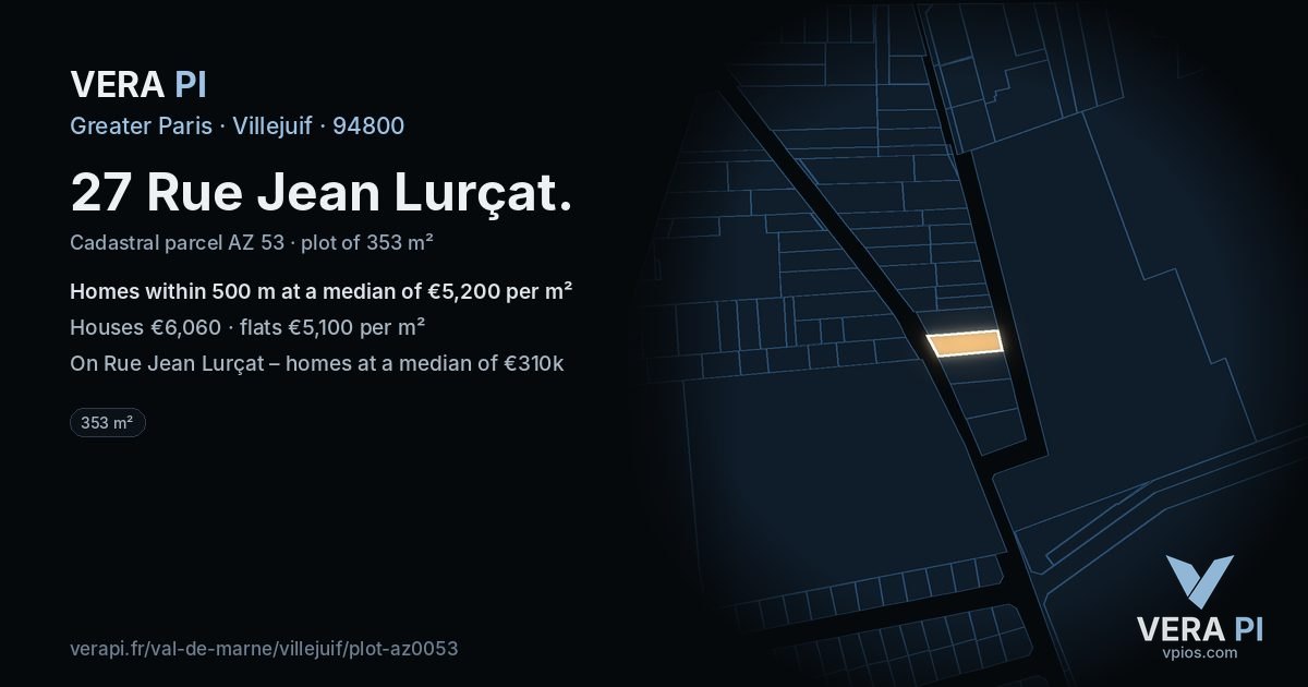 27 Rue Jean Lurçat, Villejuif at night – the plot lit, the parcels around coloured by the prices near them