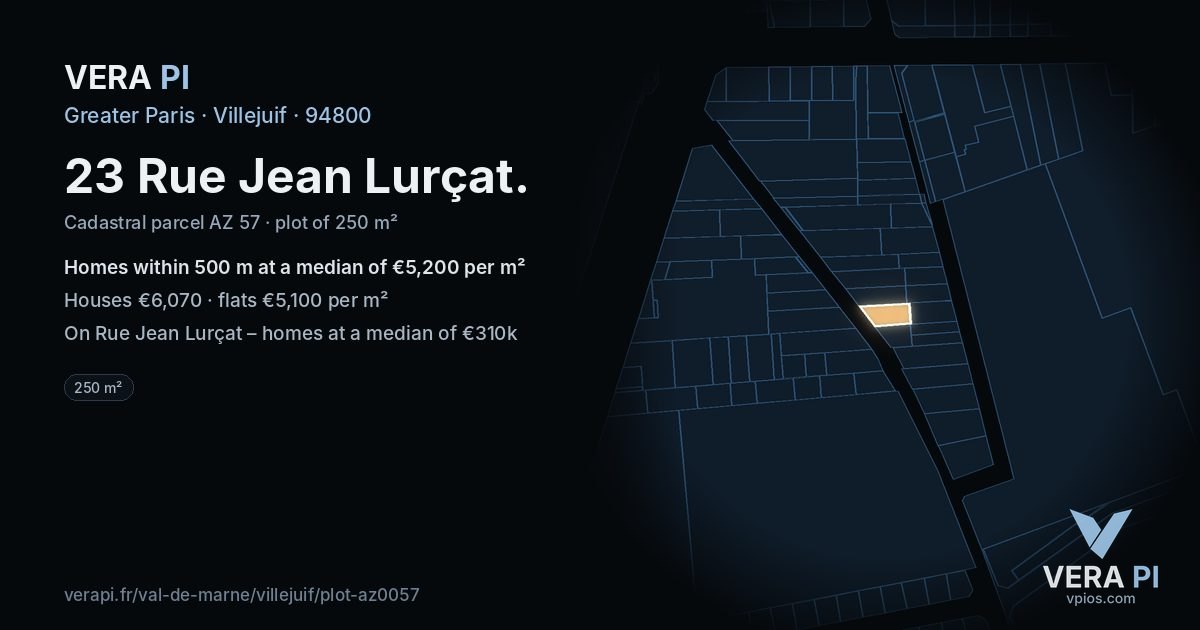 23 Rue Jean Lurçat, Villejuif at night – the plot lit, the parcels around coloured by the prices near them