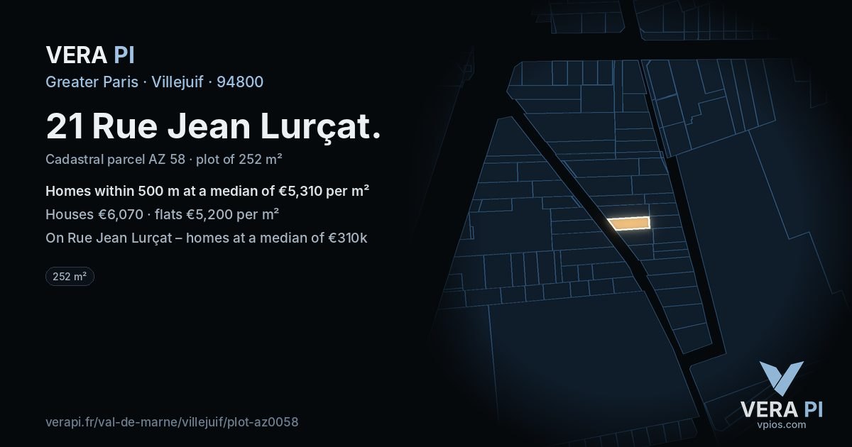 21 Rue Jean Lurçat, Villejuif at night – the plot lit, the parcels around coloured by the prices near them