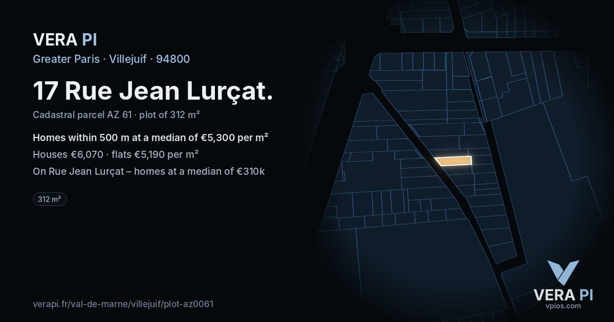 17 Rue Jean Lurçat, Villejuif at night – the plot lit, the parcels around coloured by the prices near them