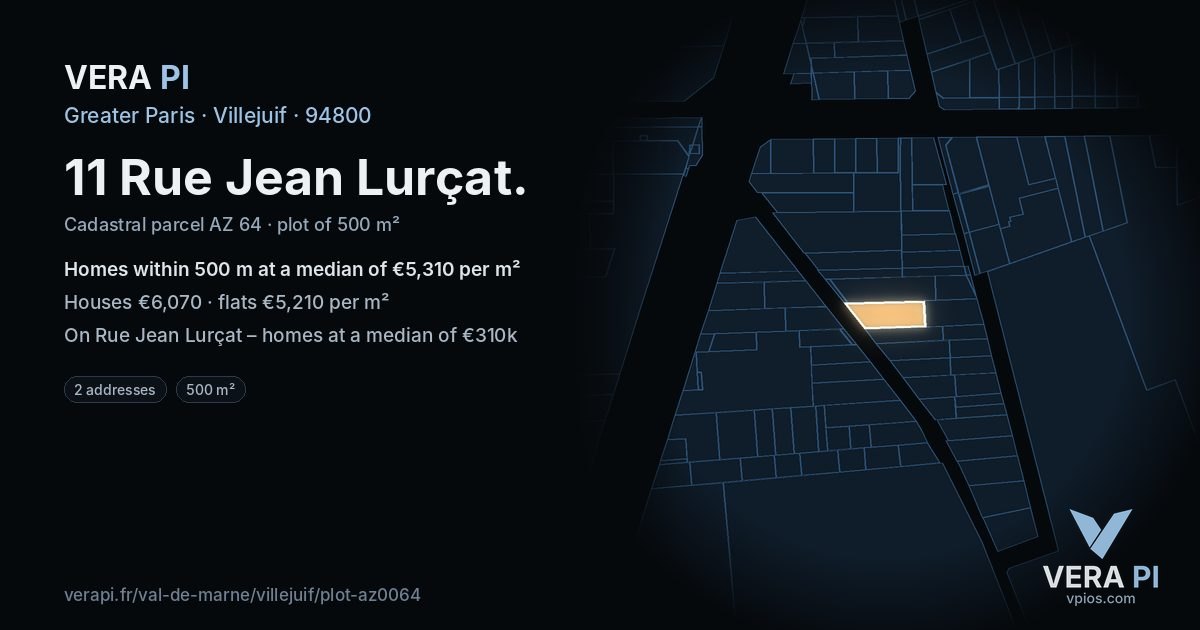 11 Rue Jean Lurçat, Villejuif at night – the plot lit, the parcels around coloured by the prices near them