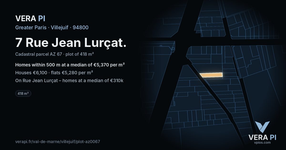 7 Rue Jean Lurçat, Villejuif at night – the plot lit, the parcels around coloured by the prices near them