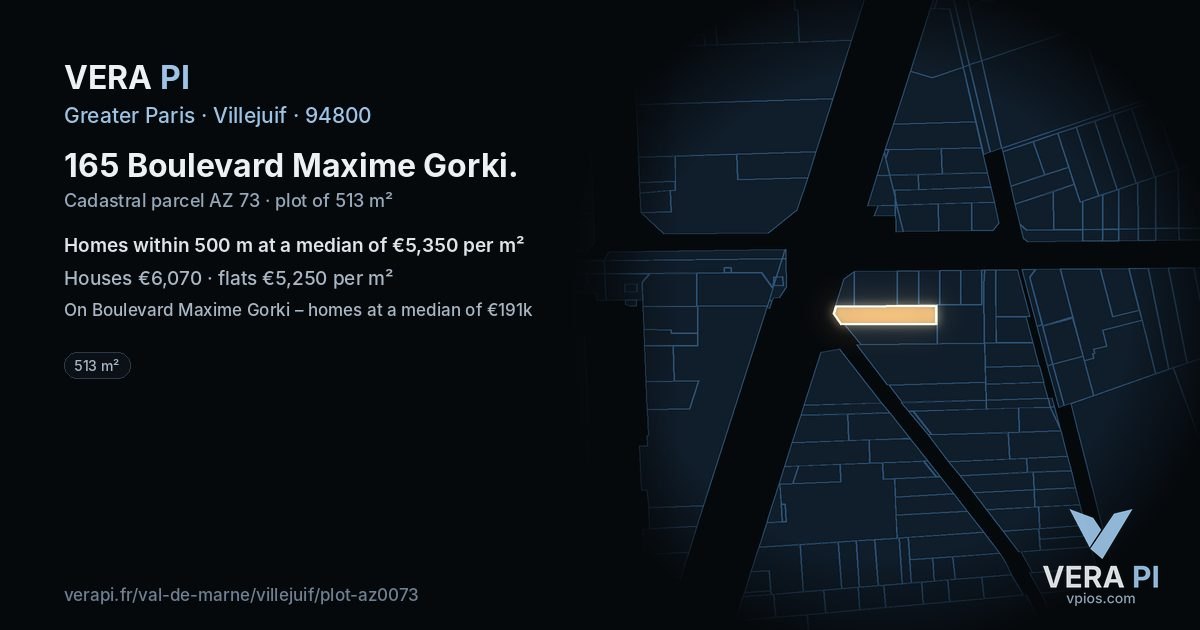 165 Boulevard Maxime Gorki, Villejuif at night – the plot lit, the parcels around coloured by the prices near them