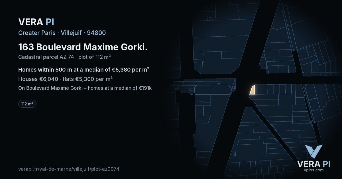 163 Boulevard Maxime Gorki, Villejuif at night – the plot lit, the parcels around coloured by the prices near them