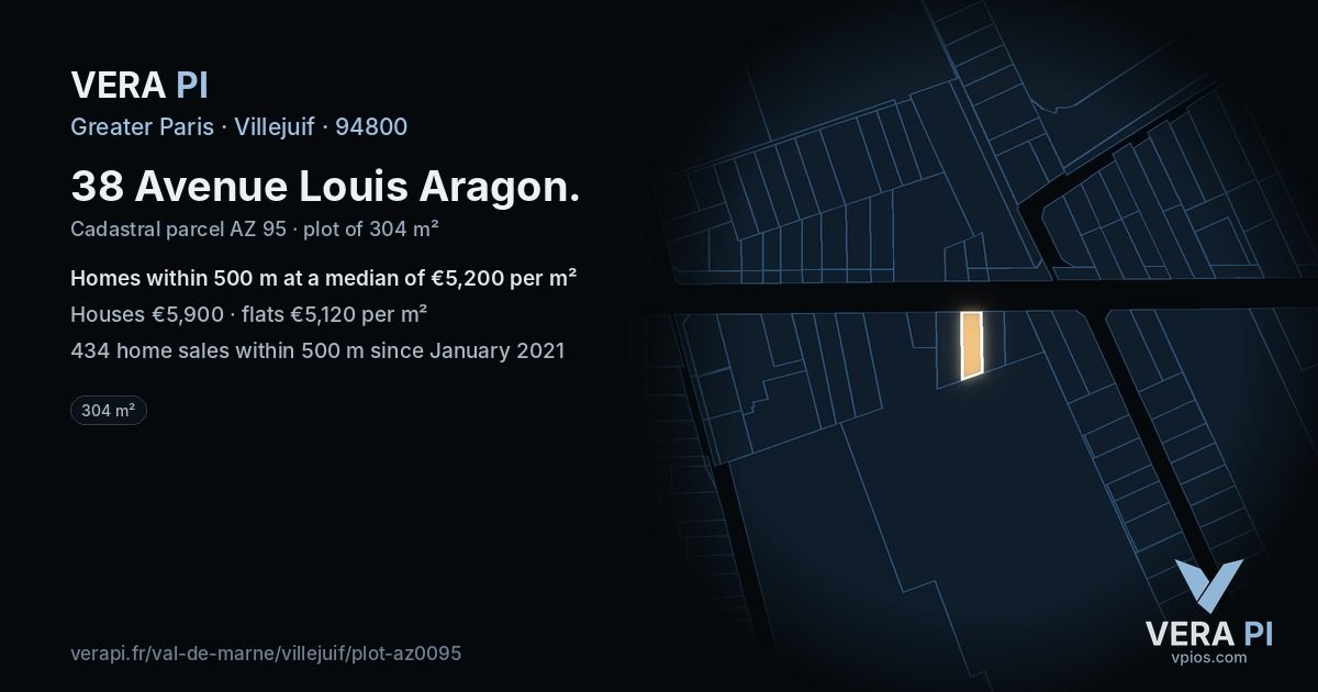 38 Avenue Louis Aragon, Villejuif at night – the plot lit, the parcels around coloured by the prices near them