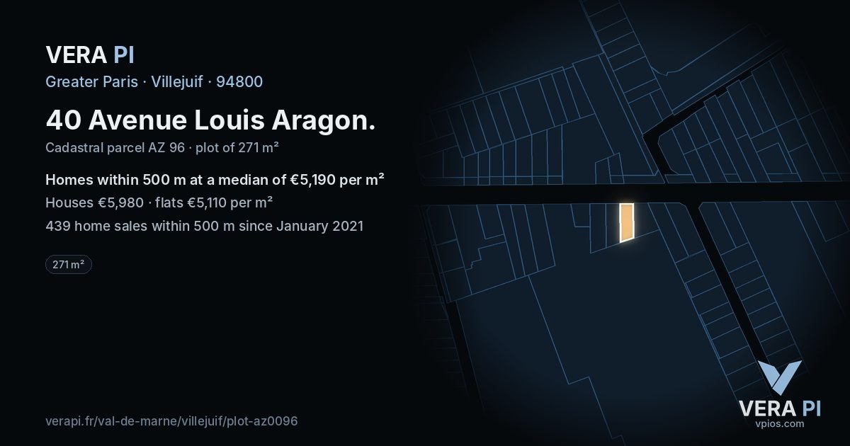 40 Avenue Louis Aragon, Villejuif at night – the plot lit, the parcels around coloured by the prices near them