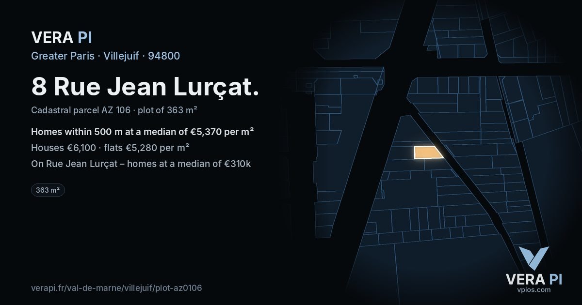 8 Rue Jean Lurçat, Villejuif at night – the plot lit, the parcels around coloured by the prices near them