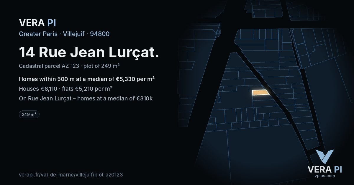 14 Rue Jean Lurçat, Villejuif at night – the plot lit, the parcels around coloured by the prices near them
