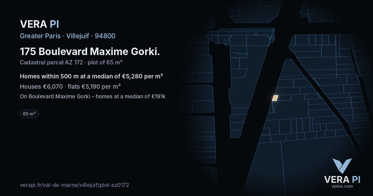 175 Boulevard Maxime Gorki, Villejuif at night – the plot lit, the parcels around coloured by the prices near them