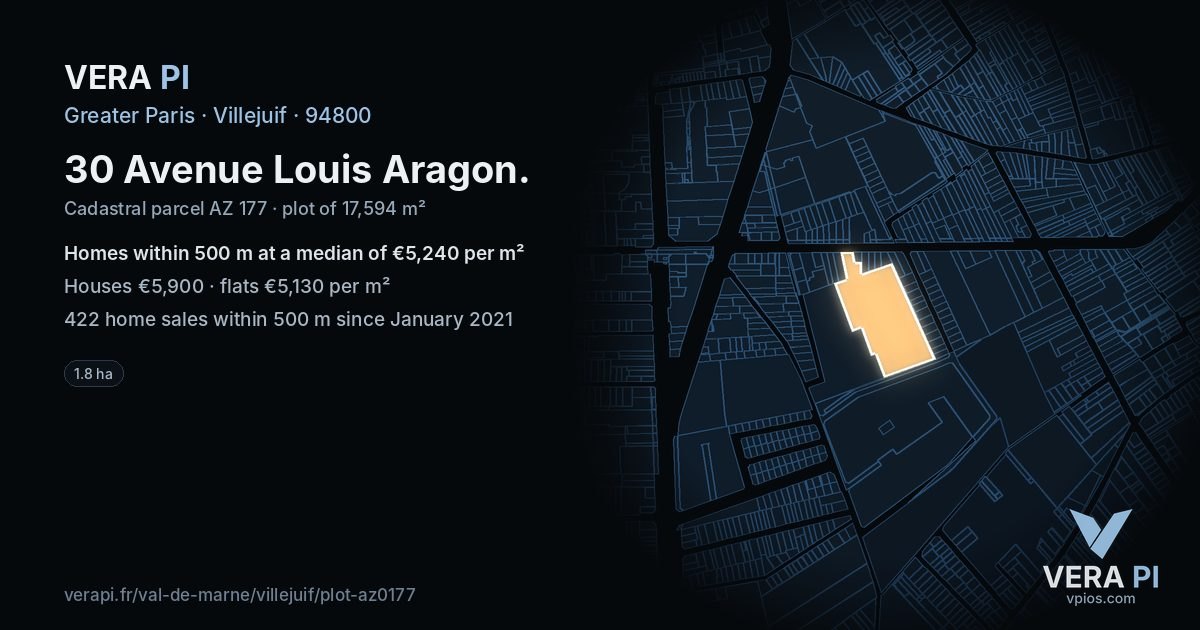 30 Avenue Louis Aragon, Villejuif at night – the plot lit, the parcels around coloured by the prices near them