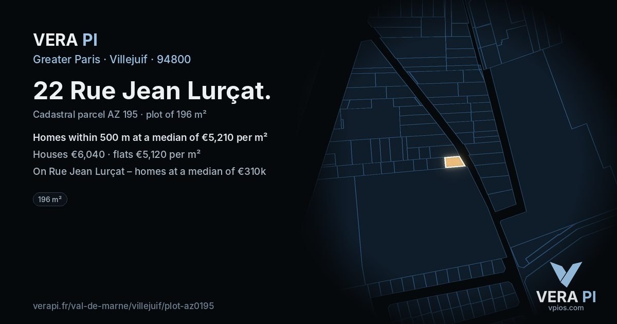 22 Rue Jean Lurçat, Villejuif at night – the plot lit, the parcels around coloured by the prices near them