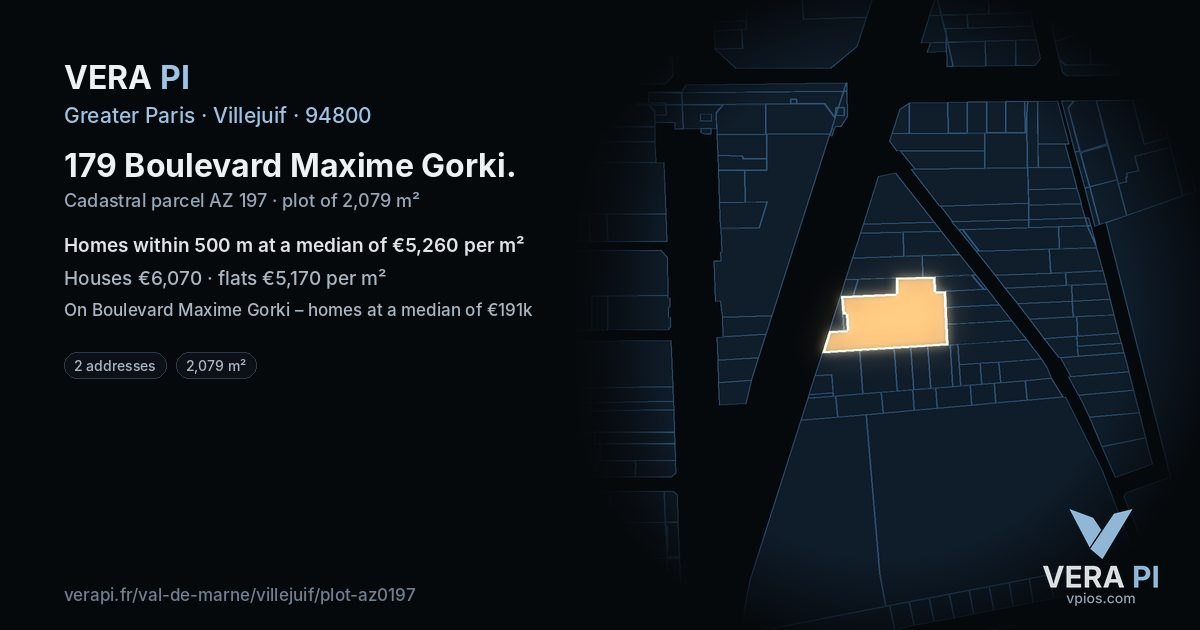 179 Boulevard Maxime Gorki, Villejuif at night – the plot lit, the parcels around coloured by the prices near them
