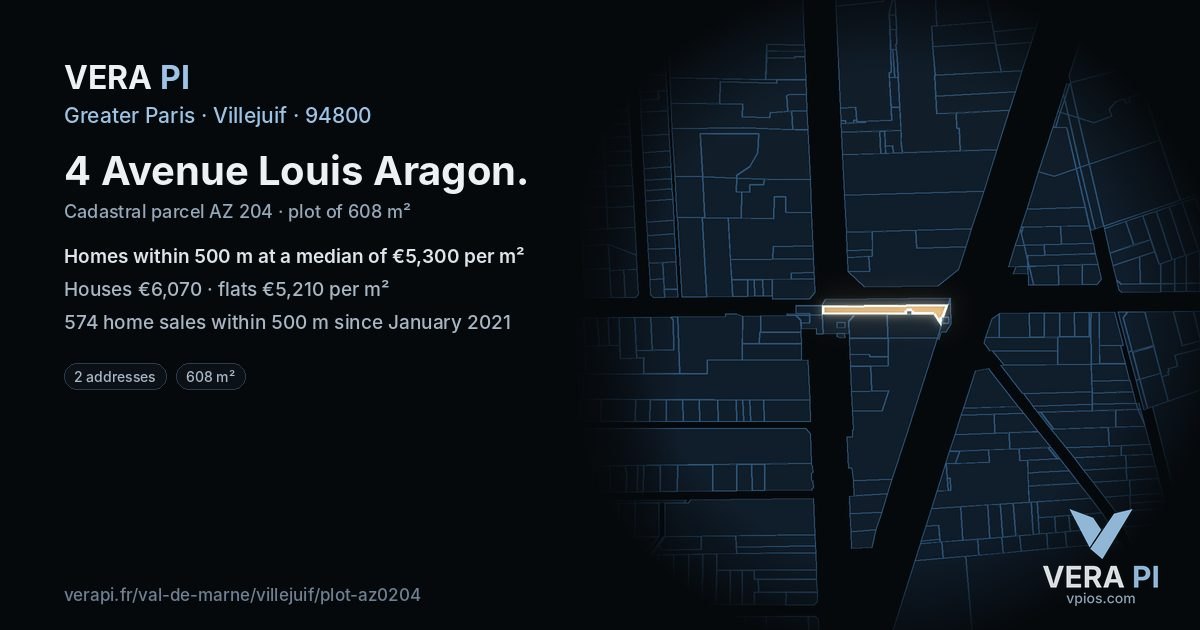 4 Avenue Louis Aragon, Villejuif at night – the plot lit, the parcels around coloured by the prices near them