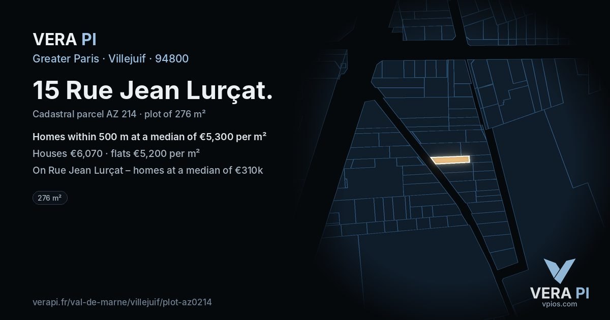 15 Rue Jean Lurçat, Villejuif at night – the plot lit, the parcels around coloured by the prices near them