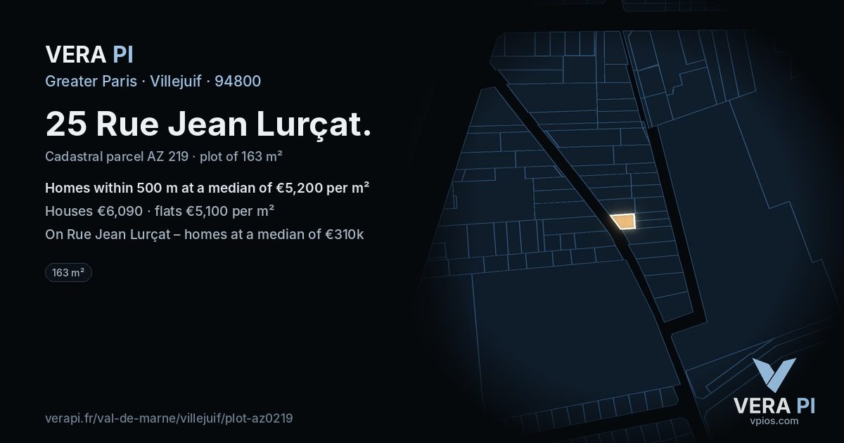 25 Rue Jean Lurçat, Villejuif at night – the plot lit, the parcels around coloured by the prices near them