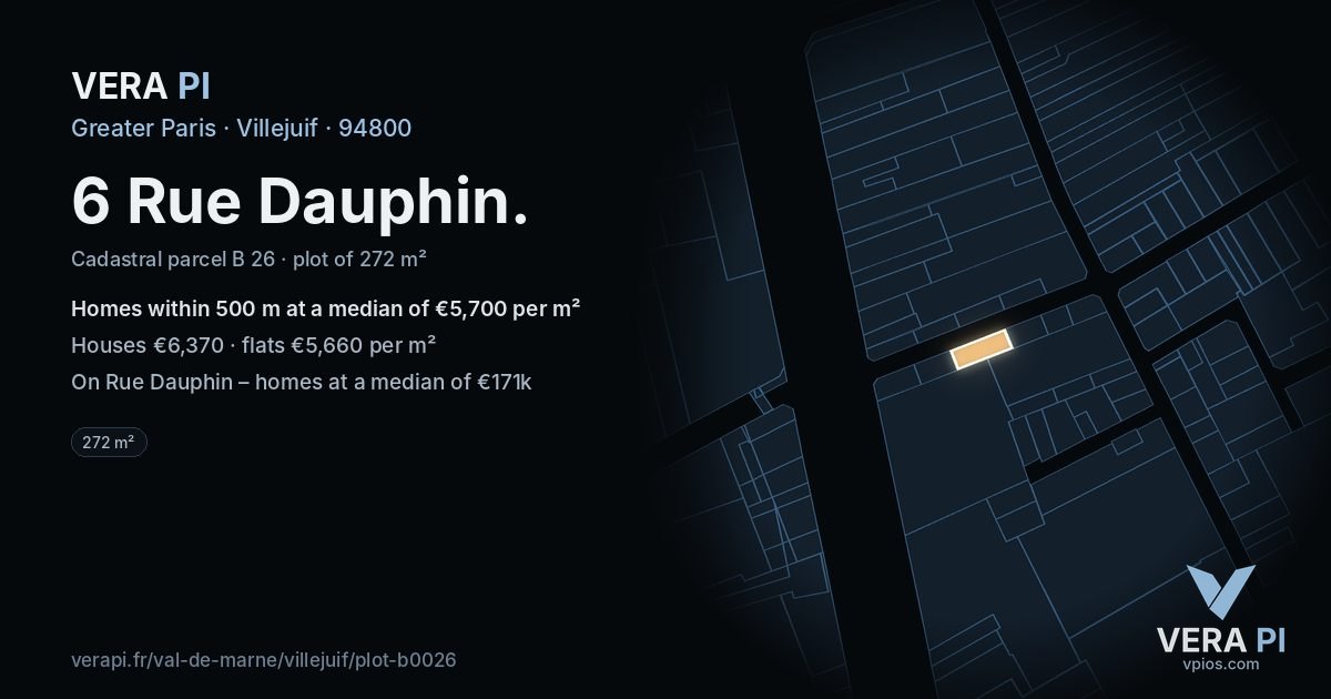 6 Rue Dauphin, Villejuif at night – the plot lit, the parcels around coloured by the prices near them