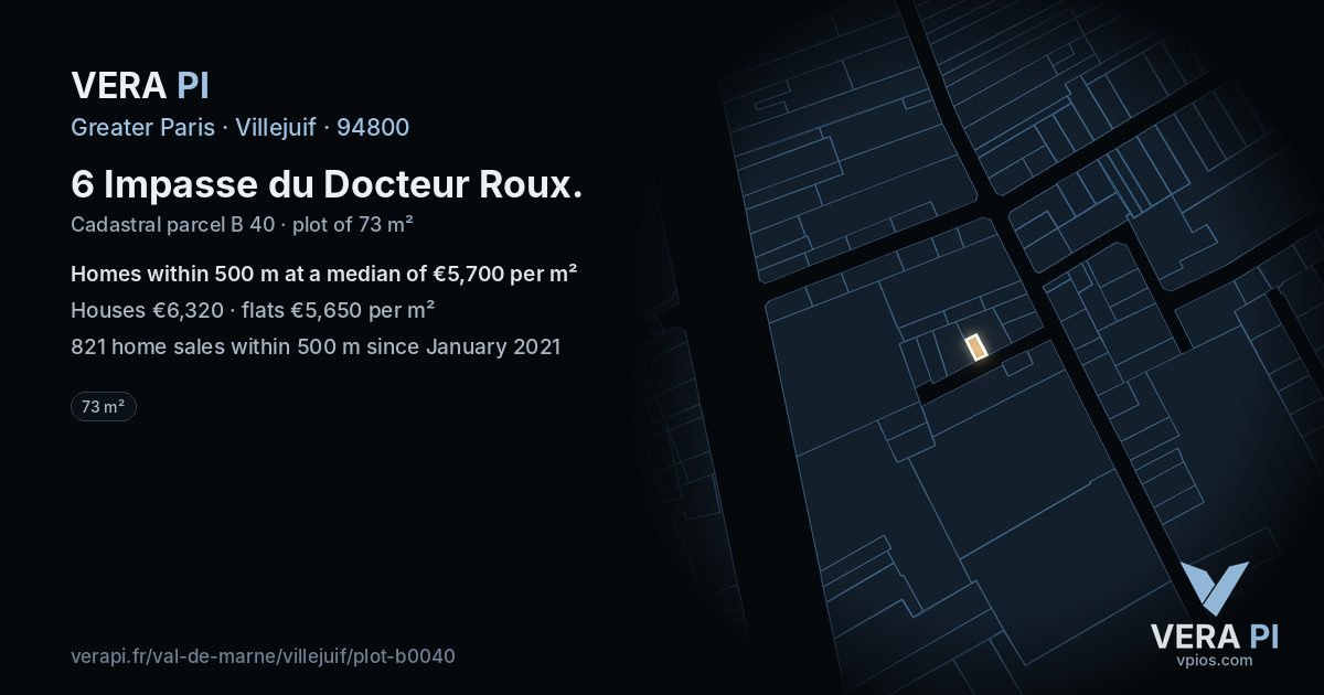 6 Impasse du Docteur Roux, Villejuif at night – the plot lit, the parcels around coloured by the prices near them