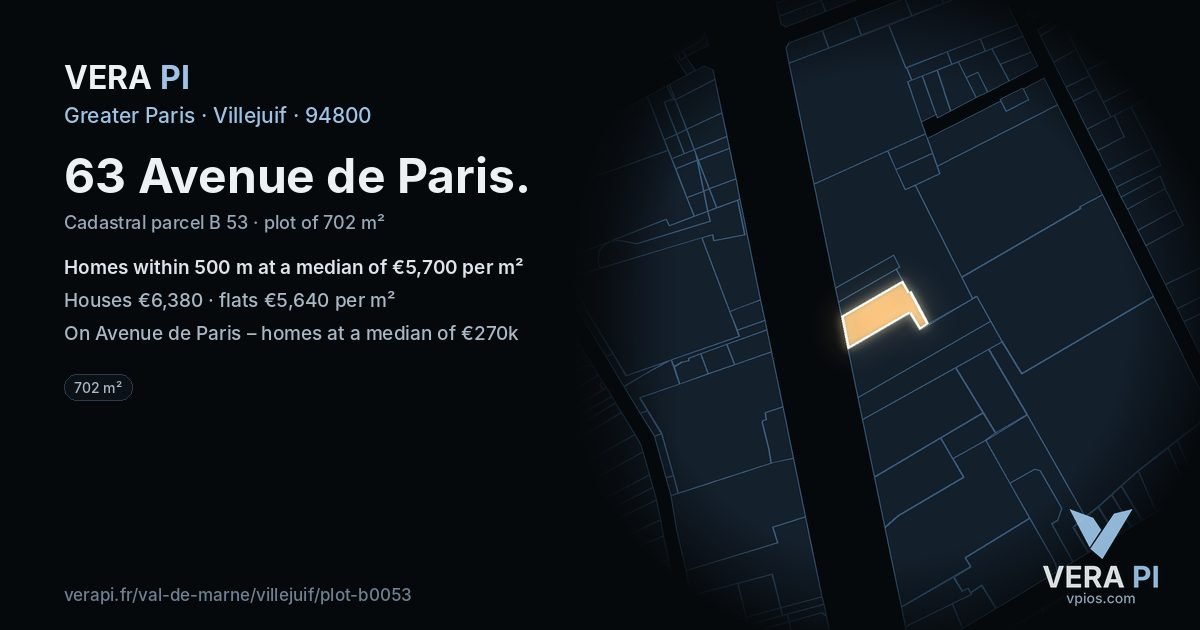 63 Avenue de Paris, Villejuif at night – the plot lit, the parcels around coloured by the prices near them